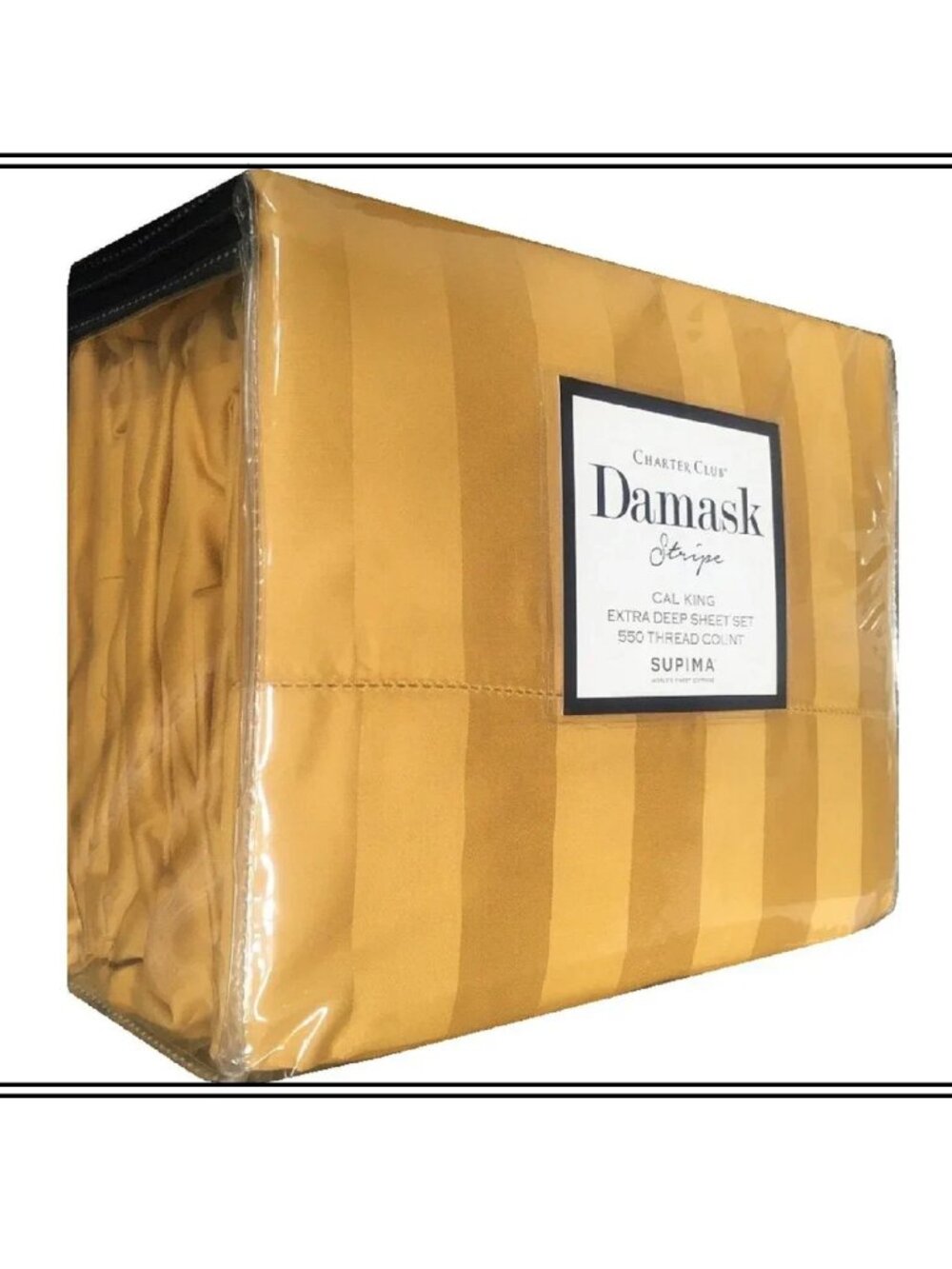 SAFFRON YELLOW Charter Club Damask Stripe 550TC Cotton CAL KING X-Deep Sheet Set